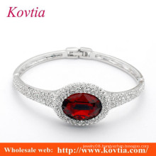 large ruby pave crystal silver plated wedding bangle 925 silver bracelet